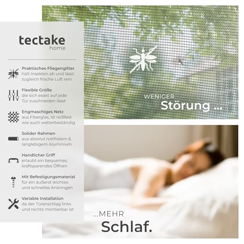 tectake® Insektenschutztür, Fliegengitter mit Aluminium Rahmen, zuschneidbarer Insektenschutz für Türen, Fliegengitter Tür, Fliegengitter Balkontür, Fliegenvorhang Terrassentür - weiß, 210x95 cm