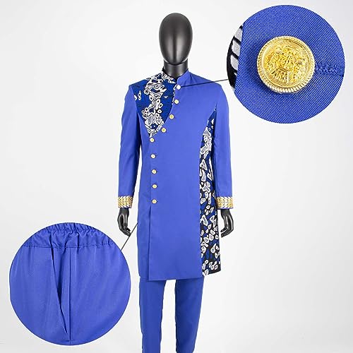 African Suit for Men Slim Fit Single Breasted Print Blazer and Pant 2 Piece Set Embroidery Wedding Attire3