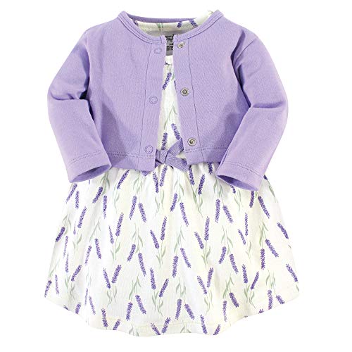 Touched by Nature Baby Girls' Organic Cotton Dress and Cardigan, Lavender, 4-Toddler