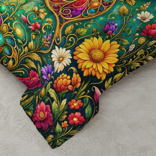 Image of AILONEN Queen Comforter Set 3 Piece, Teal Butterfly Wildflower 3D Printed Bedding with 2 Pillowcases, Soft Lightweight Microfiber Bohemian Decor for Master Suite