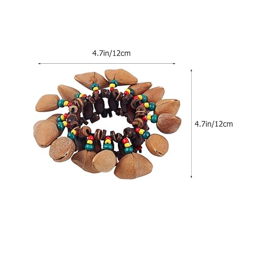 ibasenice African Tribal Style Nut Shell Bracelet Handbell Set 10 Pieces Percussion Instrument for Music Dance Party Creative Ethnic Design 4.72X4.72X10.83 Inches