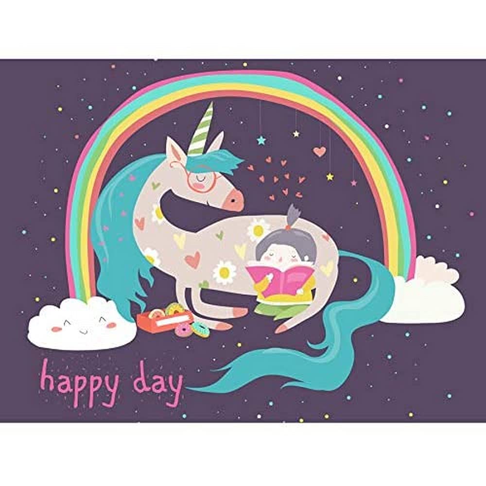 Wee Blue Coo Unicorn Rainbow Reading Child Unframed Art Print Poster Wall Decor 12x16 inch