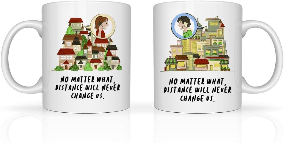 No Matter What Distance Will Never Change Us-High School College Masters Graduation Present,Graduation Mug for Classmate Friend,Valentine's Day Anniversary Couples Mug,LDR