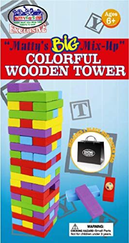 Matty's Big Mix-Up 51Pc Giant Colorful Wooden Tumble Tower Deluxe Stacking Game With Storage Bag - 2 Ways To Play (Starts At 12.5" Or 17") #TOP5