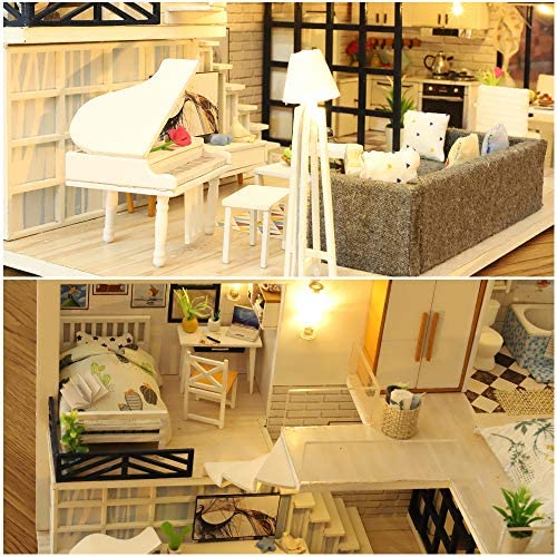Fsolis DIY Puppenhaus-Miniatur-Kit mit Möbeln, 3D-Holz-Miniaturhaus mit Staubschutz und Musikbewegung, Miniatur… – Bild 5