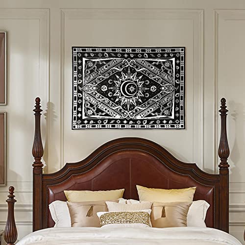 Aefpoymxu Black Light Tapestries For Bedroom Burning Sun Moon Tapestry Uv Reactive Posters Wall Hanging Colorful Trippy Tapestry Aesthetic (59.1 × 51.1 Inch) #TOP6