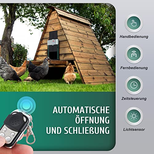 CO-Z Automatische Hühnerklappe 30W Hühnertür Türöffner Hühnerstall mit Lichtsensor Zeitschaltuhr Fernbedienung… – Bild 3
