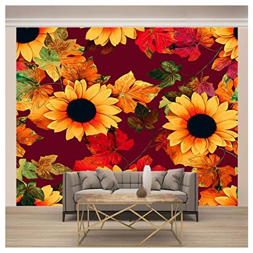 LucaSng 3D-fototapet – växter gula blommor blad – väggmålning tapet 3D väggkonst vardagsrum sovrum foto konsttryck