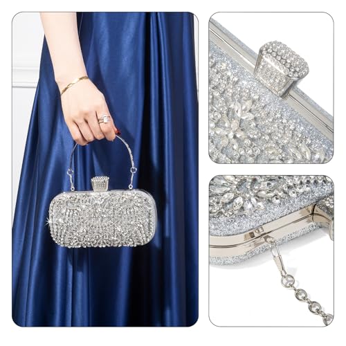 Image of DA BODAN Womens Sparkly Rhinestone Crystal Clutch Bag Glitter Sequin Bridal Purse Evening Handbag for Wedding Party Prom