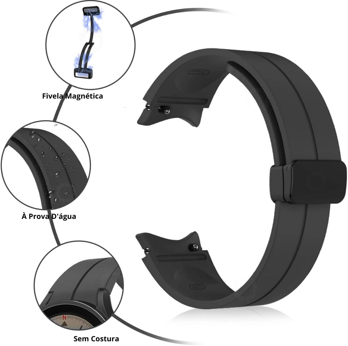 Pulseira de Silicone Premium Fecho Magnético Compatível com GaIaxy Watch 4 - Watch 5 - Watch 6 e Watch 7 Pulseira de Silicone Premium Fecho Magnético Compatível com GaIaxy Watch 4 - Watch 5 - Watch 6 e Watch 7