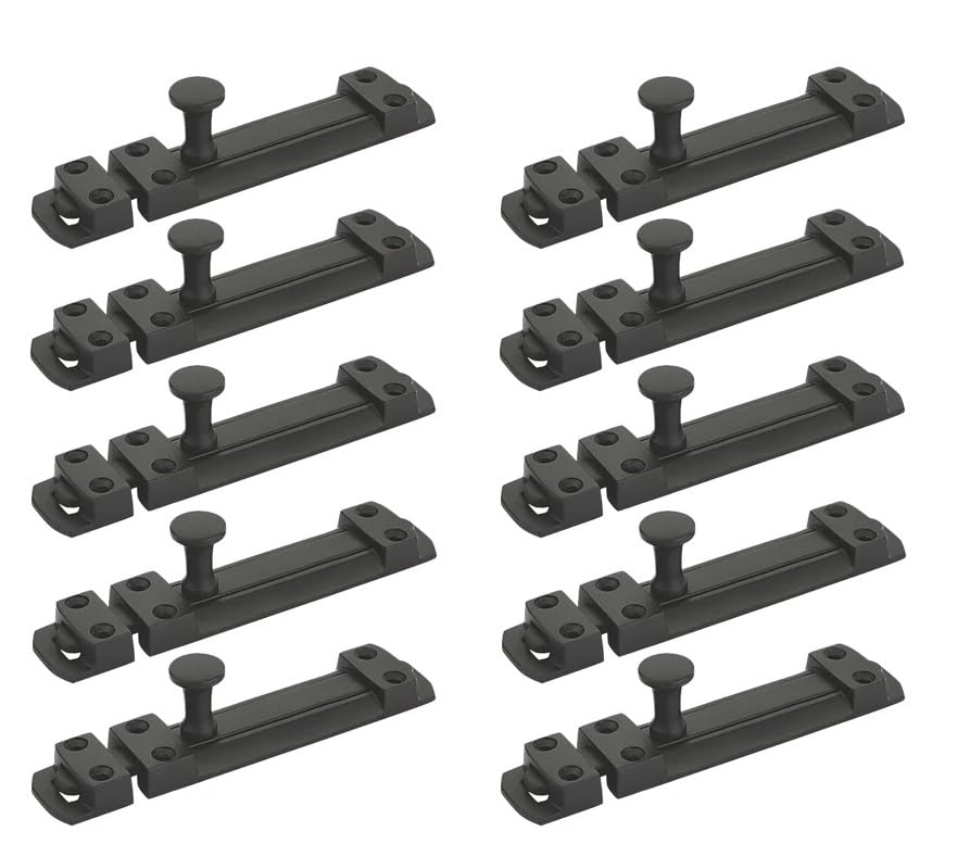 Golden Grace Security Door Slide Bolt Tower, Matt Black 100mm - Pack of 10