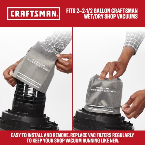 CRAFTSMAN CMXZVBE38737 Genuine 2.5 Gal. Wet Dry Vac Filter Bags with Band | For General Debris, Fits Most CRAFTSMAN 2 to 2.5 Gallon Shop Vacuums and Powerhead Bucket Vac, 3-Pack - image 3