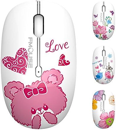 TENMOS M101 Wireless Mouse Cute Silent Computer Mice with USB Receiver, 2.4G Optical Wireless Travel Mouse 1600 DPI Compatible with Laptop, Notebook, PC, Computer (Bear)
