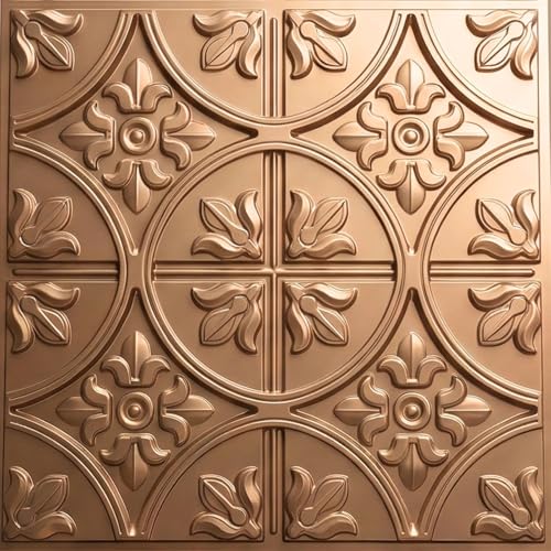 Image of Kayra Decor PVC Ceiling Panel 60x60 cm|Ornamental Floral Panel|Metallic Coffee|12 Tiles Cover 48 Sq Ft| Modern False Ceiling|Royal & Elegant Finish