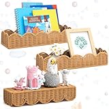 Pinkunn Juego de 3 estantes flotantes para libros de guardería, estante de pared tejido de mimbre bohemio