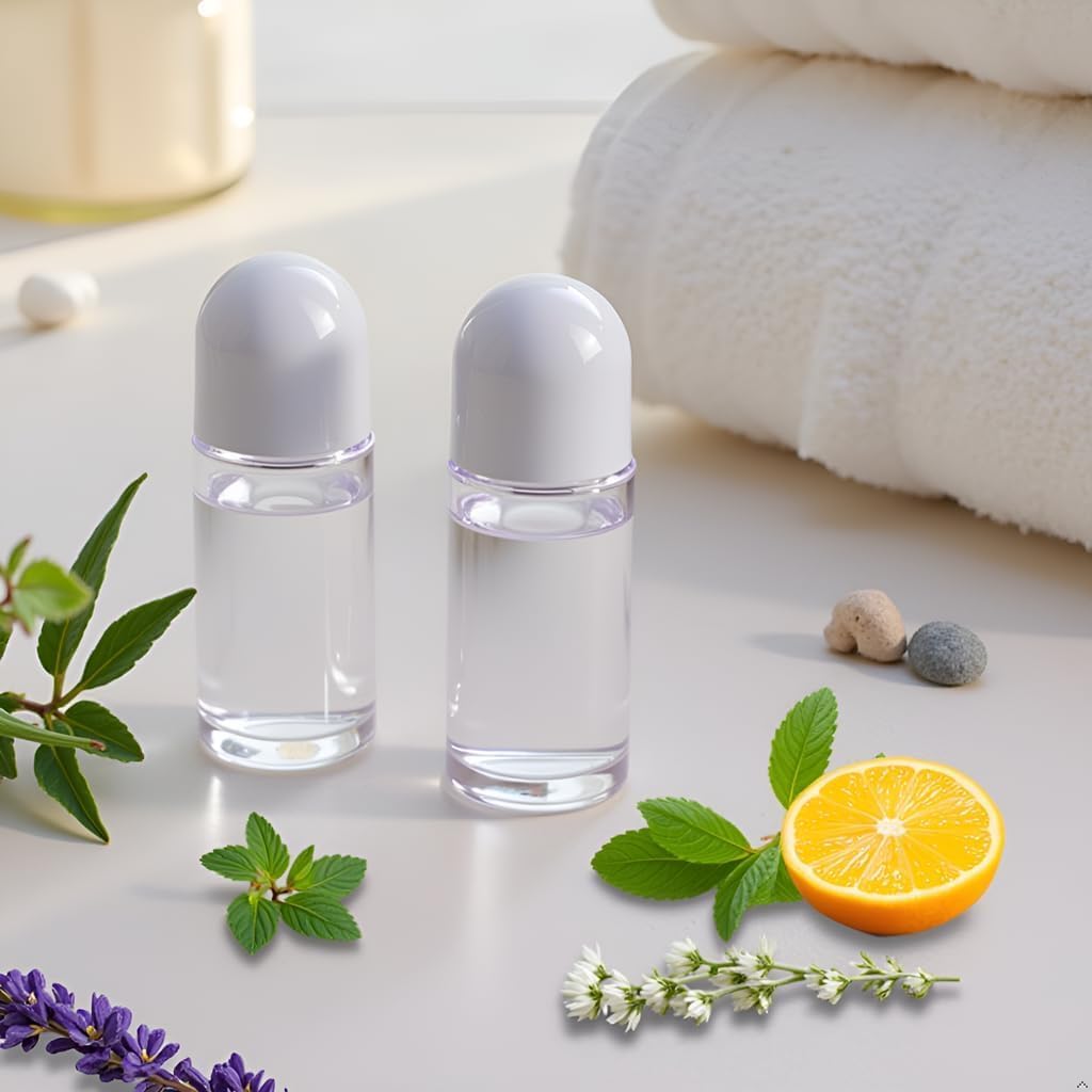 50ml Glass Essential Oil Roller Bottles,Empty Roller Bottle with Plastic Roller Ball,Leak-Proof Roller Ball Bottles with Lid For Essential Oils Perfume Cosmetics (White)