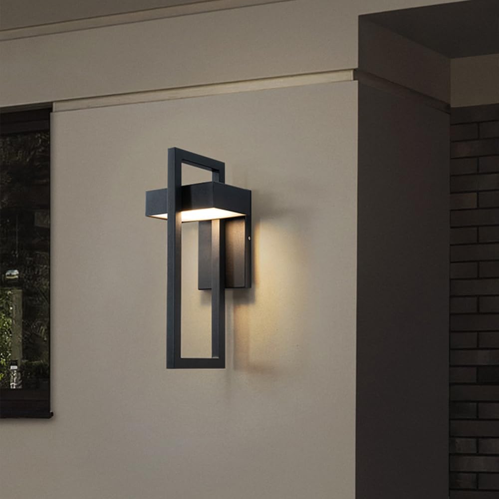 Appliques murales extérieures Modernes 3000K Appliques murales LED intégrées extérieur/intérieur, luminaire extérieur Noir Mat 12W, Appliques murales carrées pour Maison Garage Porte d'entrée