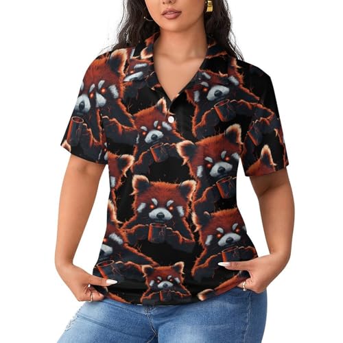 Polo clásico manga corta mujer camiseta casual tenis golf con cuello transpirable Panda Coffee