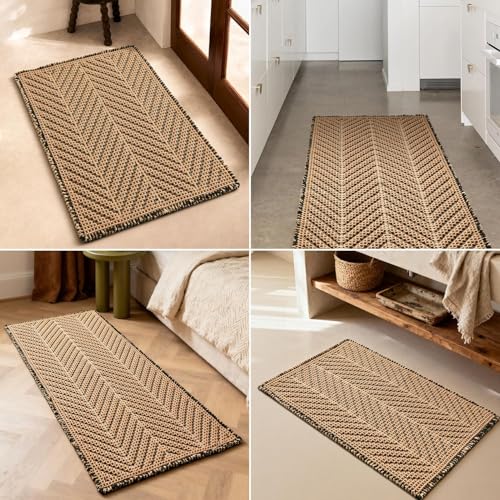 Sunfly Waffle Bath Mat, Boho Bathroom Rugs Non Slip Washable Super Absorbent Quick Dry Bath Mat Farmhouse Bathroom Decor, 20"x30" Black &Khaki by Sunfly - Used condition - Image 8