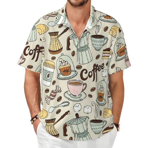 Chemise à manches courtes homme imprimé café pour le bureau et la plage