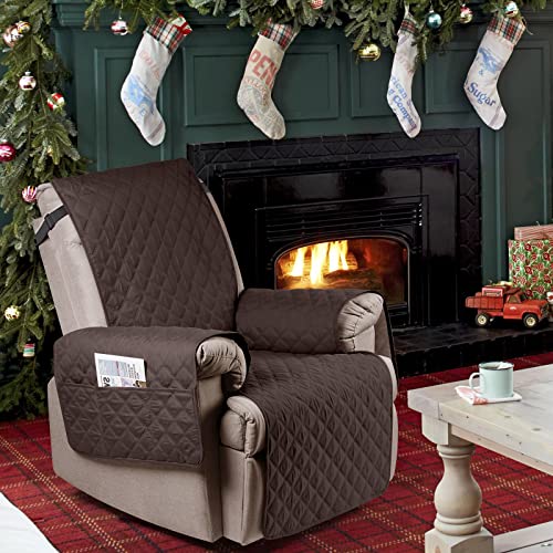 Ruaozz 100% Waterproof Recliner Chair Cover Non-Slip Reclining Cover For Recliner Chair Washable Chair Seat Cover With Elastic Straps For Kids, Dogs, Pets (Chocolate, 23'') #TOP6