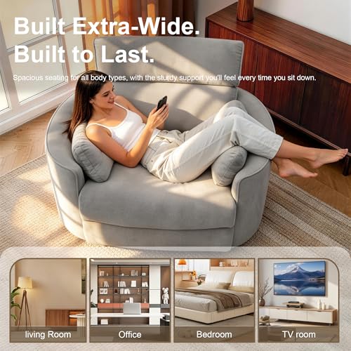 Image of 450lbs Oversized Power Recliner Chair for Big & Tall Adults, Extra Wide Electric Chair with USB & Type-C Ports, Chenille Single Sofa with Pillows for Living Room, Bedroom, Gray