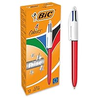 BIC 4 Farben Kugelschreiber – 12 Stück, Mittlere Spitze 1,0 Mm, Goldfarben, Blau/rot/grün/schwarz