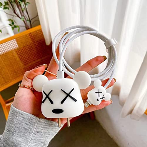 Image of Protective Charger Case for iPhone 18W 20W iPhone 16 15 14 13 12 11 Pro Max Charging Cable Charger Protective Cover Data Cable Protective Sleeve-White Bear