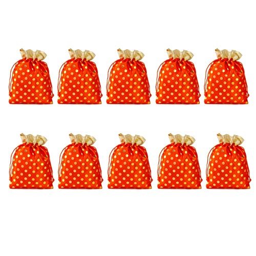 Image of Women's Polka Dot Potli Bags for Return Gifts Wedding Gift for mom Potli Purse Gift Bags Fancy Potli bag Diwali Potli Karwachauth Potli - Red Polka 1kg Large size (25cm x 27cm)