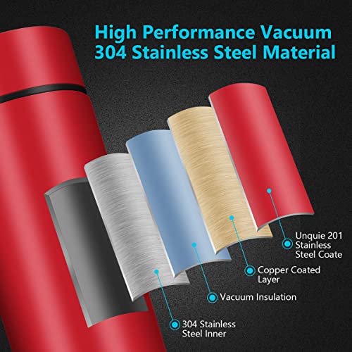 Flintronic Taza de Viaje, Termo Taza 500ML, Frasco de Vacío de Acero Inoxidable, Travel Mug Pantalla LED Táctil Inteligente con Temperatura, Térmica de Doble Pared, Aislado al Vacío-Rojo - Imagen 6