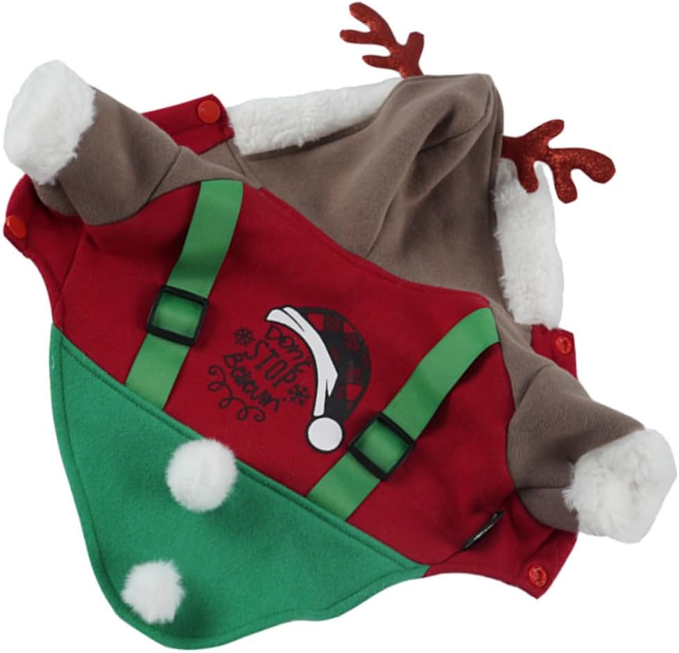 HEMOTON Pet Elk Costume Dog Clothes Winter Warm Fleece Small Dog Outfit Christmas Party Supplies Winter Warm Costume for Small Breeds