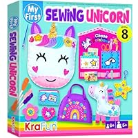 KRAFUN My First Unicorn Sewing Kit for Kids, Beginner Crafts with 5 DIY Projects (Stuffed Animal, Pillow, Mobile, Keyring, Bag), Plush Felt, Instructions, Embroidery Supplies, Pre-Punched Fabric