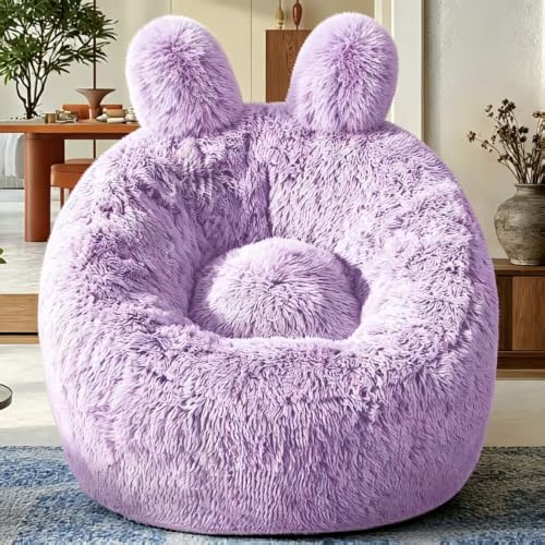 Image of Fluffy Bean Bag Chair for Kids, with Plush Faux Fur Cover, 2.5FT Memory Foam Bean Bag Chairs for Teens & Kids, Ultra Soft Sofa for Living Room /Bedroom /Dorm,Purple