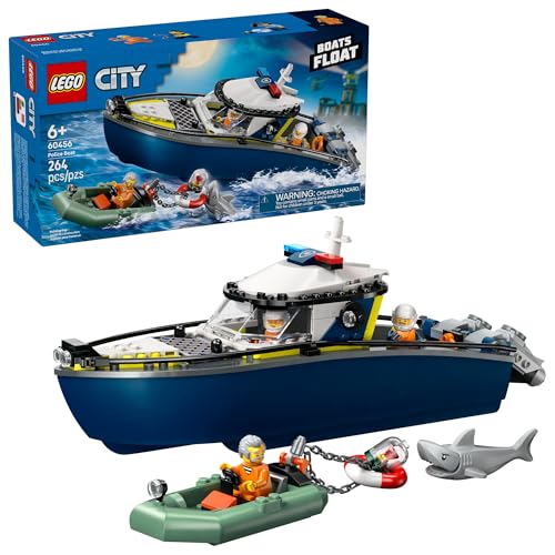 LEGO City Police Boat Chase Building Toy for Kids - Pretend Play Set for Boys & Girls, Ages 6+ - Building Blocks W/ 2 Floating Boat Toys for Playtime & Bath Time - Gift Idea for Birthdays- 60456
