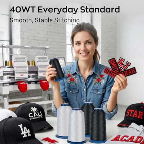 Image of Poolin Black and White Embroidery Thread Set - Richword Selected 4 Rolls, 40WT Polyester 4000M for Home & Commercial Embroidery Machines-4 Red