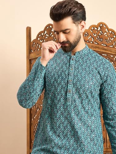 Image of Amazon Brand - Tavasya Men Rayon Blend Geometric Regular Kurta