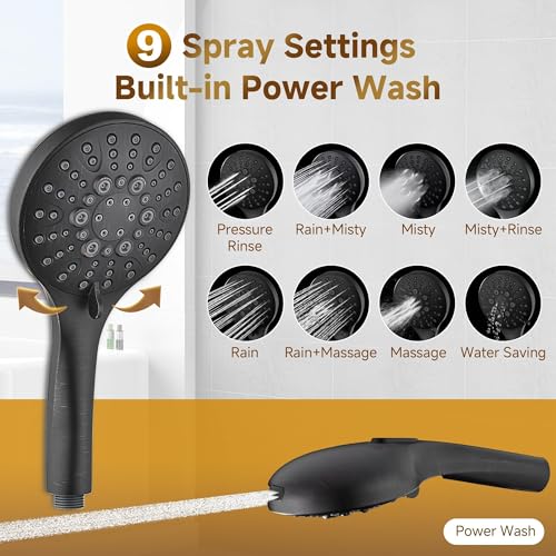 Image of BRIGHT SHOWERS Rain Shower Heads System - 9 Inch Rainfall Shower Head and Handheld Shower Head with Height Adjustable Holder, Solid Brass Rail and 60 inch Long Stainless Steel Hose, Oil-Rubbed Bronze