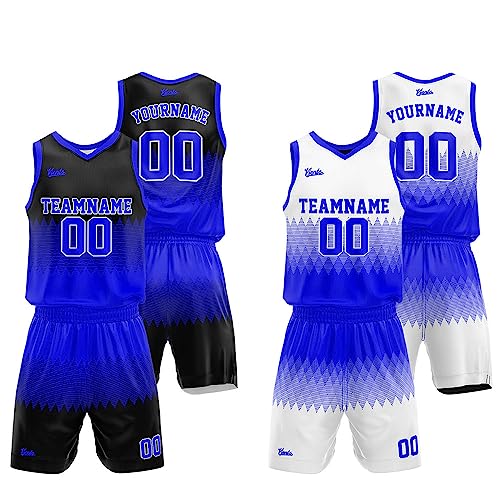 Custom Reversible Basketball Jersey for Man Women Uniform Suit Kids Adults Personalized Jersey (Royal-Black)