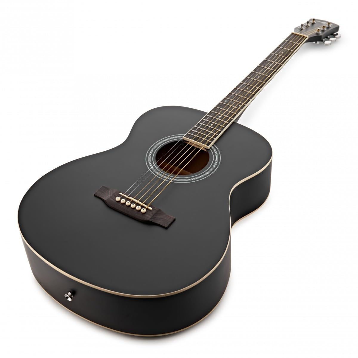 Chitarra acustica mancina Student di Gear4music, nera | Per suonatori mancini in crescita, costruzione in tiglio per un tono brillante ed equilibrato, manico a C comodo