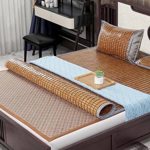 Materassino rinfrescante in bambù, rimovibile, per letto estivo, design tradizionale cinese, portatile, pieghevole, letto singolo/doppio per il comfort della stagione calda