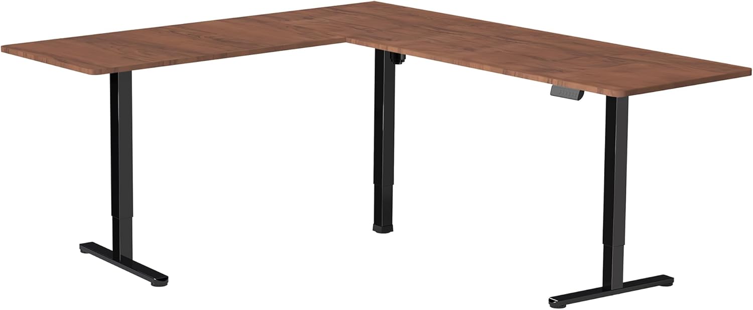 VIVO Electric Corner 75 x 63 inch L-Shaped Standing Desk, Memory Height Adjustment, Dark Walnut Top Black Frame, DESK-E3CTD-75 75 x 63 Dark Walnut Top / Black Frame