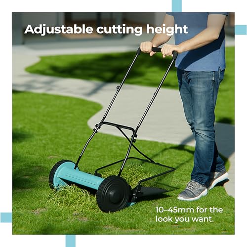 Image of Lifelong 16-Inch Manual Lawn Mower | 5-Blade Reel Mower with 30L Grass Catcher | Adjustable Cutting Height (0.5 to 1.5 Inch) | Heavy-Duty Grass Cutter Machine for Home & Garden
