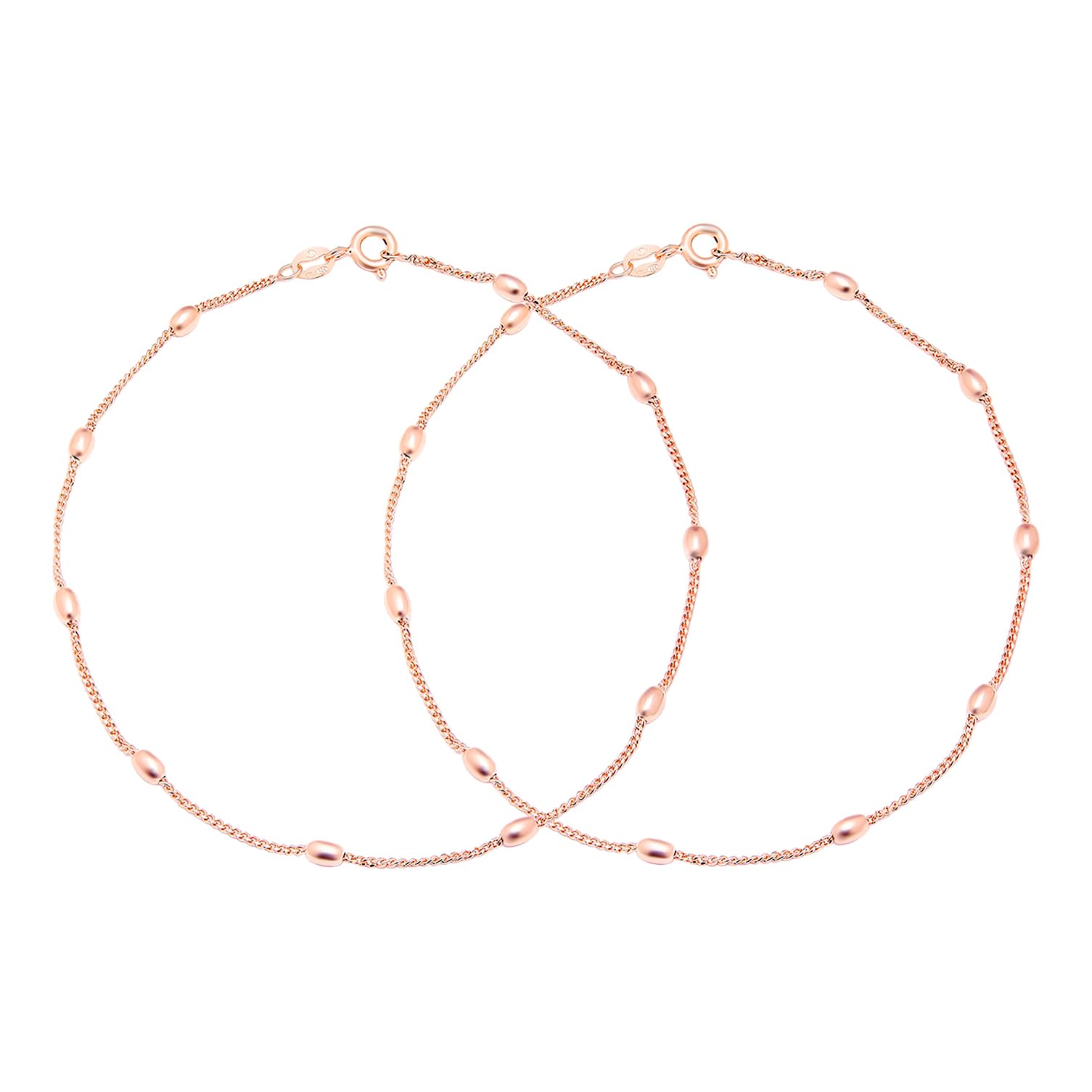 ZAVYA 925 Sterling Silver Golden Beads Rose Gold Plating Chain Anklet (Pair) for Women | Stylish Silver Jewellery | Gift for Women & Girls | With Certificate of Authenticity & 925 Hallmark (B0BT7JF241) Amazon Price History, Amazon Price Tracker