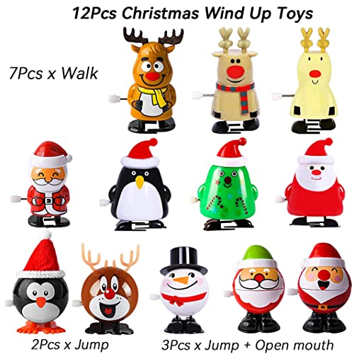 AIYUENCICI Christmas Wind Up Toys for Kids, 12 Pcs Clockwork Assorted Jumping and Walking Toy, Hopping Novelty Toys for Halloween Party Favors, Goodie Bag Stocking Stuffers Class Rewards (Christmas)
