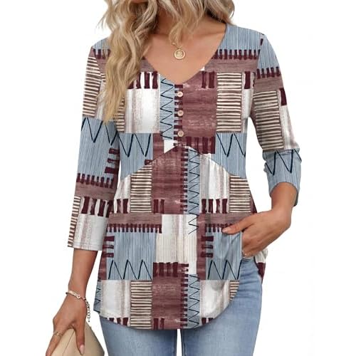 AKEWEI 3/4 Sleeve Babydoll Tops for Women Ladies Tunics and Blouses Dressy Casual Spring Fashion Clothing