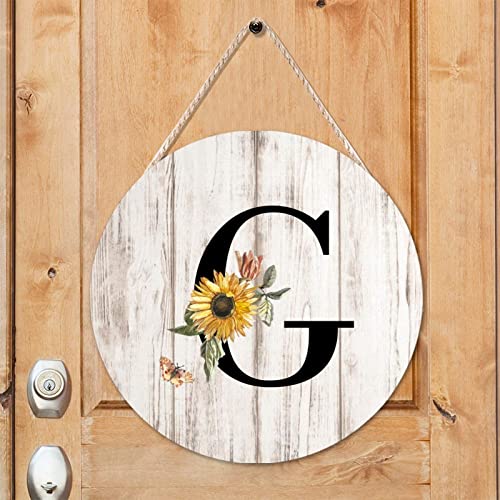 Sunflower Black Monogram Alphabet Initial Letter G Decorative Wood Signs Round Farmhouse Hanging Wooden Sign For Living Room Bedroom Club Coffee Home Decor Wall Art Shabby Chic Wood Plaque 12X12 #TOP2