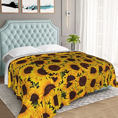 Yellow Sunflowers Printed Throw Blanket Ultra-Soft Fuzzy Blanket Warm Blanket Fluffy Reversible Blanket For Bed And Couch #TOP5