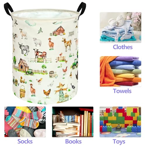 Image of Collapsible Kids Laundry Basket Clothes Hamper, Foldable Storage Organizer Bin, Toy Clothes Storage with Handles for Boys Girls Bedroom, Room Decor Farm