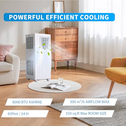 Image of Portable Air Conditioners, 8000 BTU Portable AC, Cools up to 350 Sq. Ft 3-in-1 Mobile AC for Room with Dehumidifier Fan Sleep Mode, 24H Timer, Remote Control, and Window Installation Kit Included