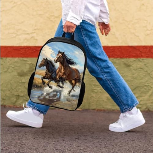 Kids Lightweight Backpack Girls Boys Horse Print School Bag with Lunch Box Pencil Case Water Bottle Sleeve 4 in 1 Book Bag Teen Animal Schoolbag Set Insulated Lunc Tote Camping Sling Bag3
